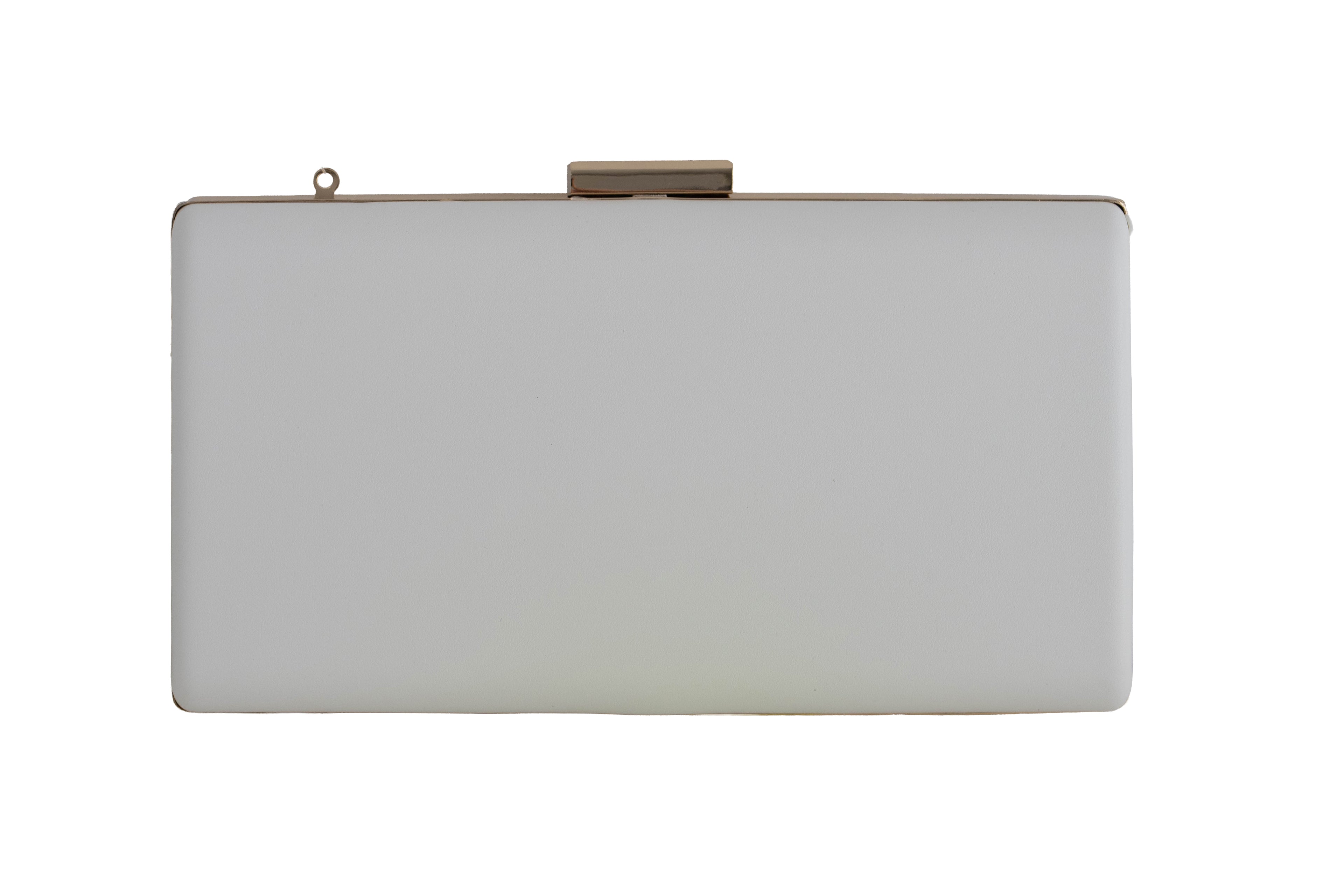 White clutch bag with a gold clasp 