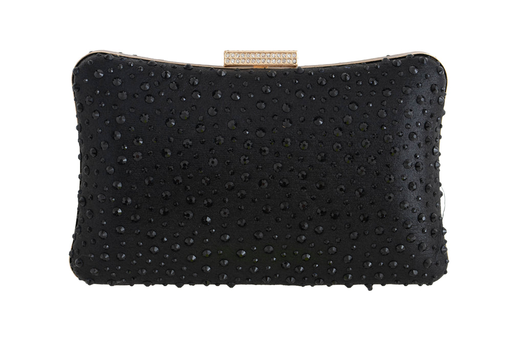 Black clutch bag with rhinestone embellishments 