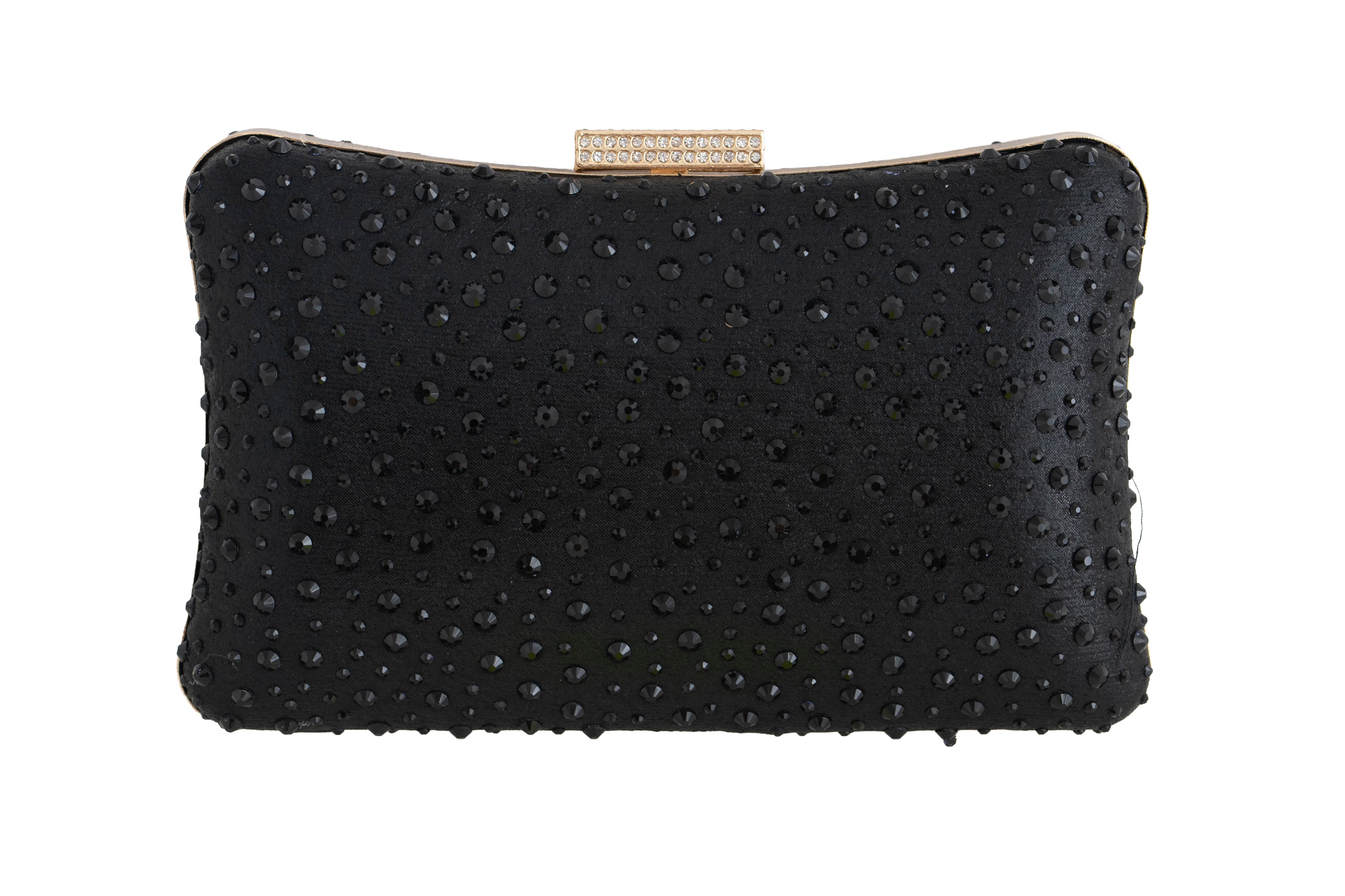 Black clutch bag with rhinestone embellishments 
