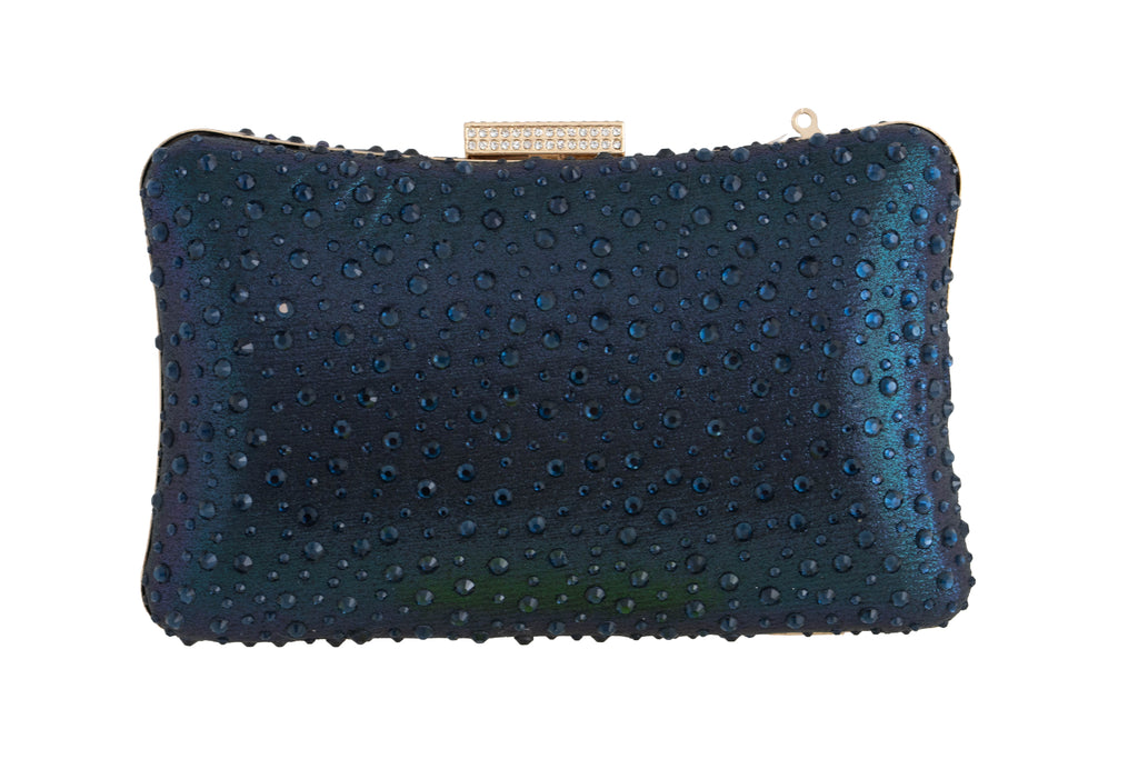 Blue textured clutch bag with a gold clasp 