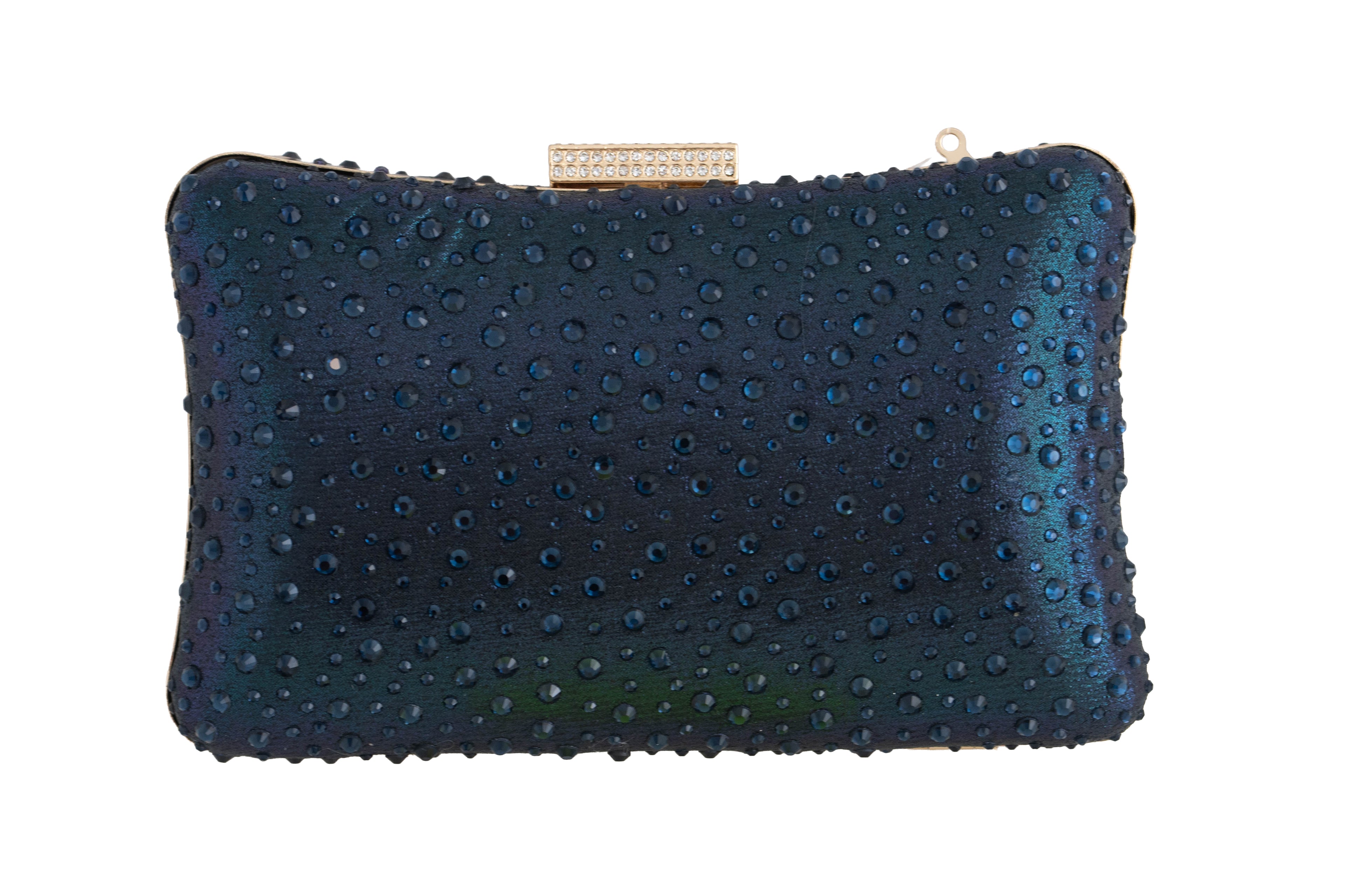 Blue textured clutch bag with a gold clasp 