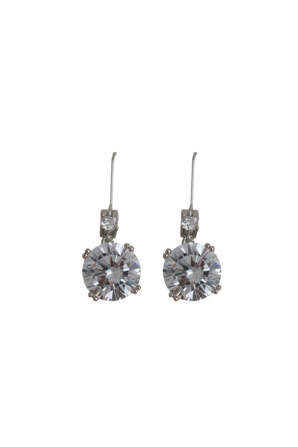Pair of silver earrings with large clear gemstones