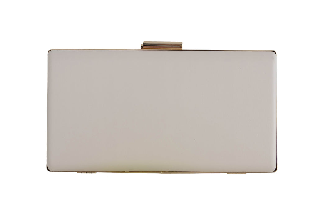 White clutch bag with a gold clasp 