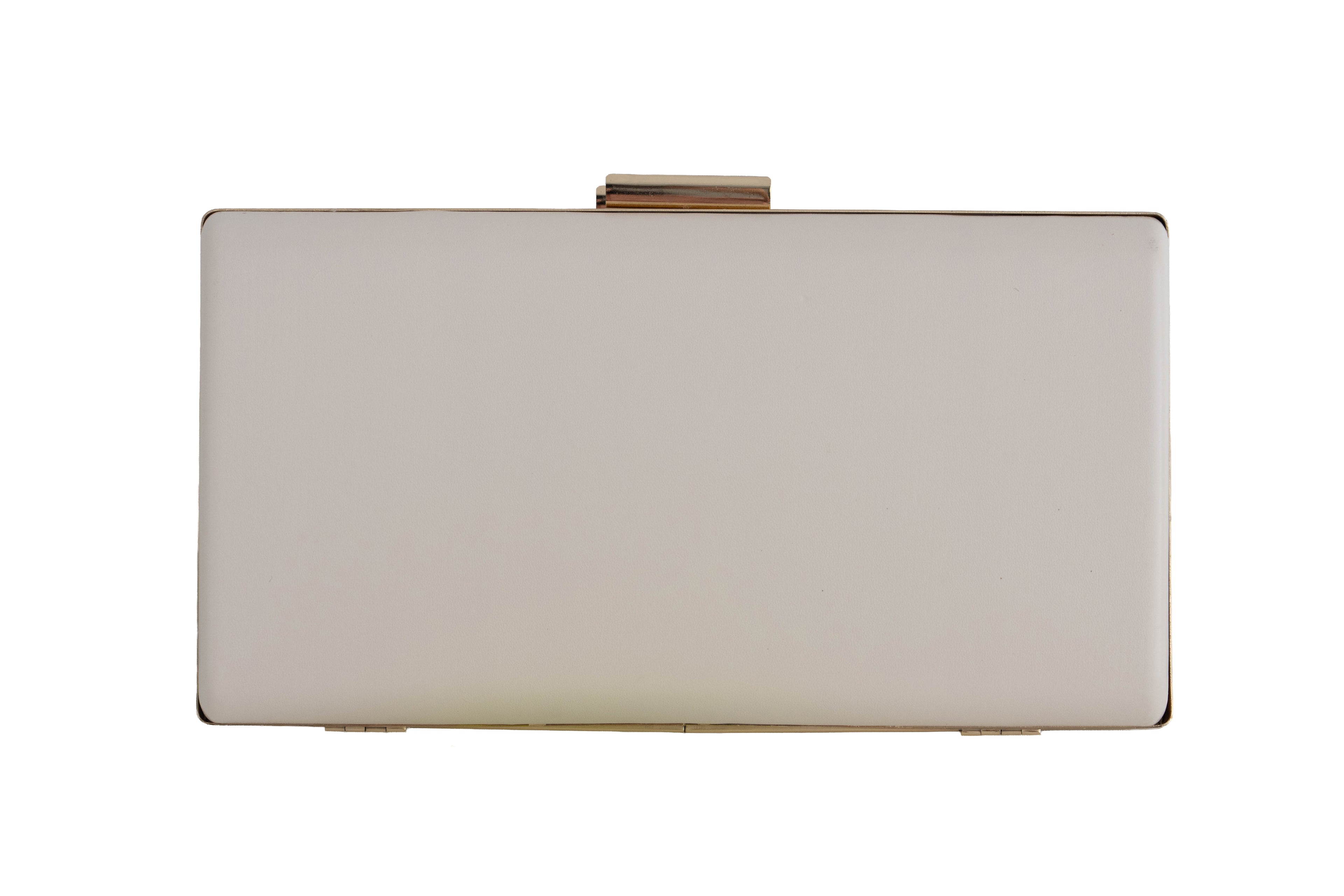 White clutch bag with a gold clasp 