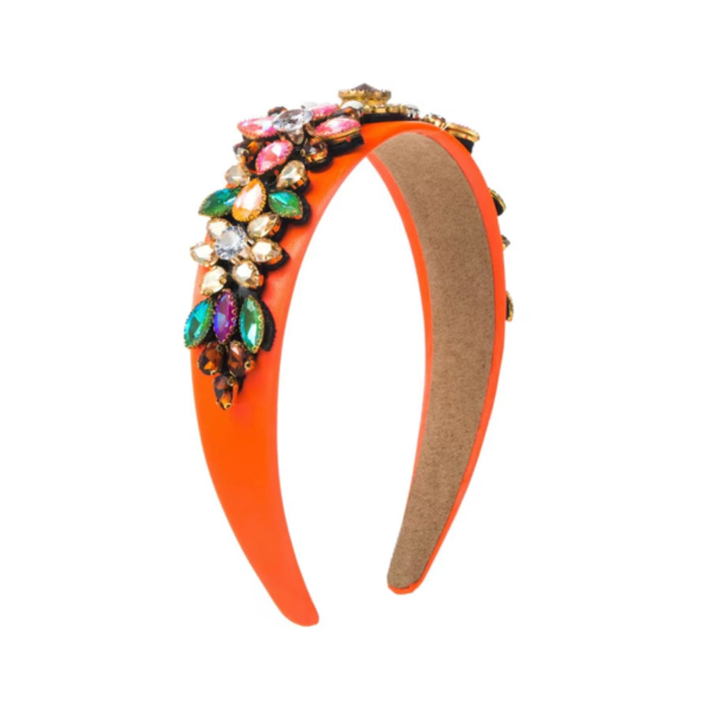 Vintage-Inspired Baroque Rhinestone Headband Bright Orange