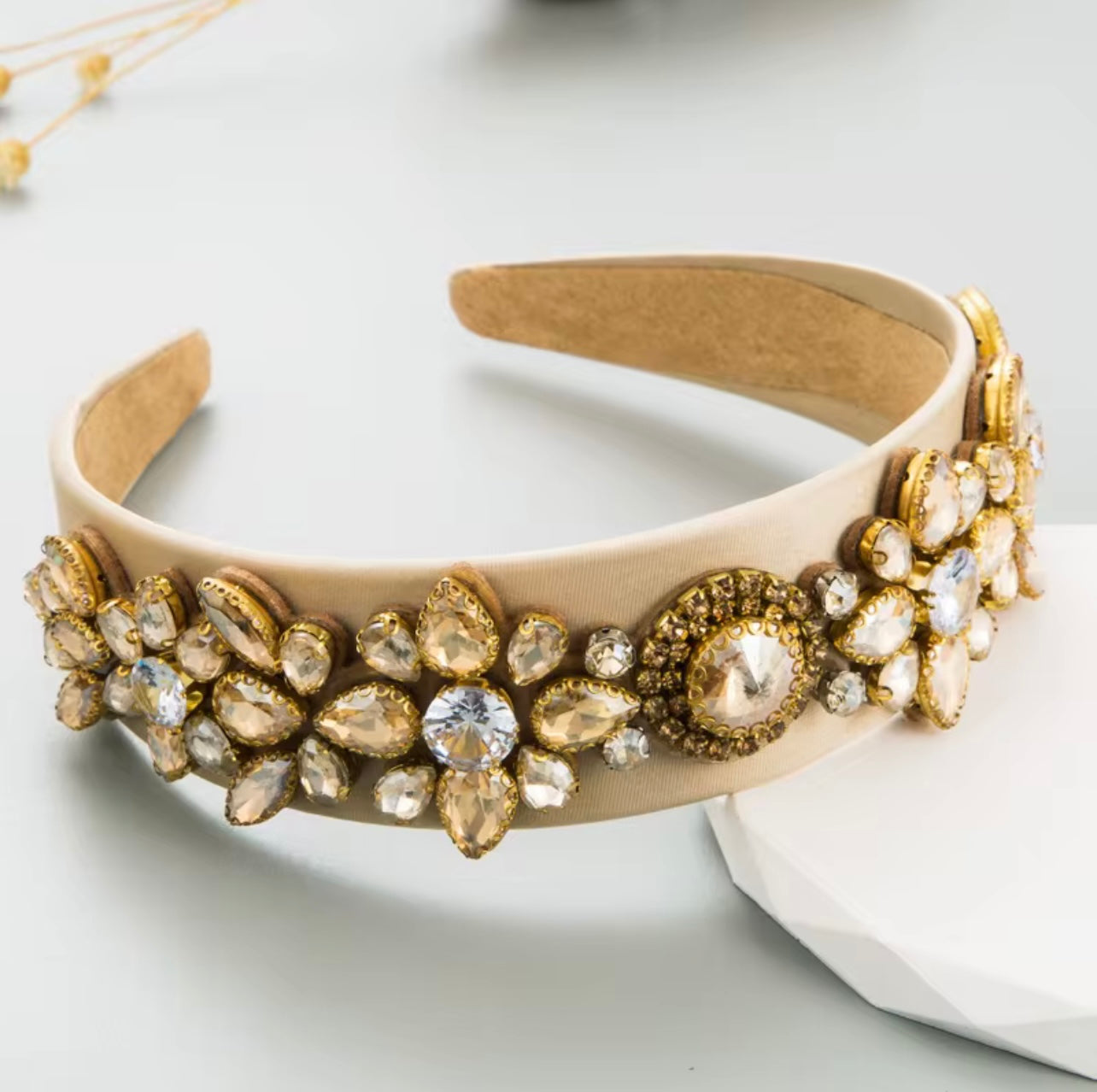 Vintage-Inspired Baroque Rhinestone Headband Gold