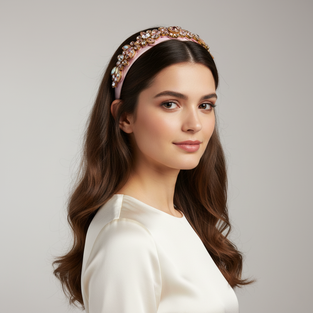 Vintage-Inspired Baroque Rhinestone Headband Pink